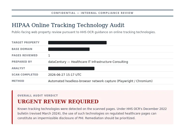 HIPAA audit report cover page